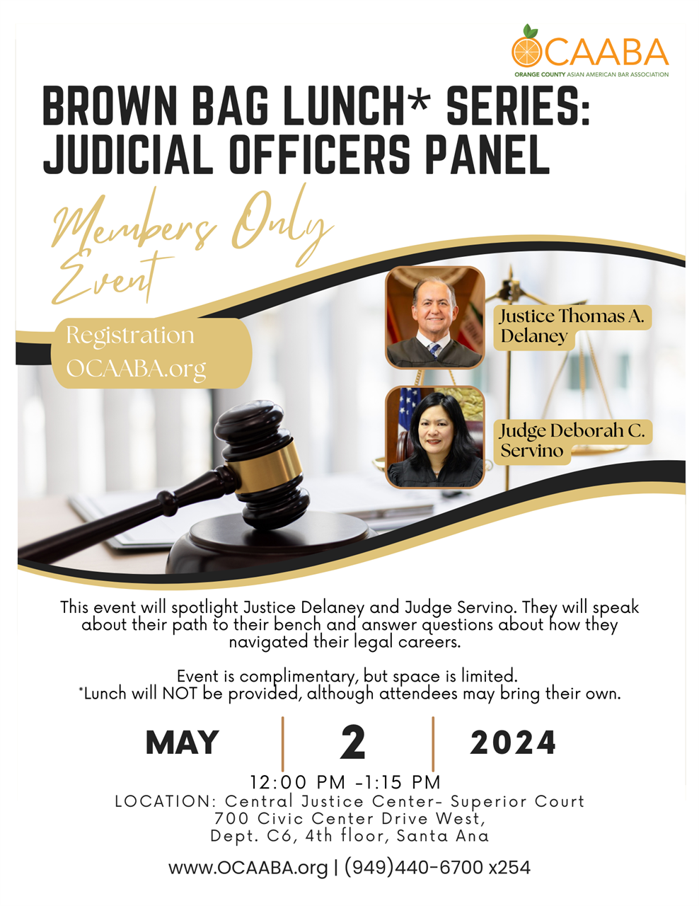 This event will spotlight Justice Delaney and Judge Servino. They will speak about their path to their bench and answer questions about how they navigated their legal careers. Event is complimentary, but space is limited. *Lunch will NOT be provided, although attendees may bring their own.